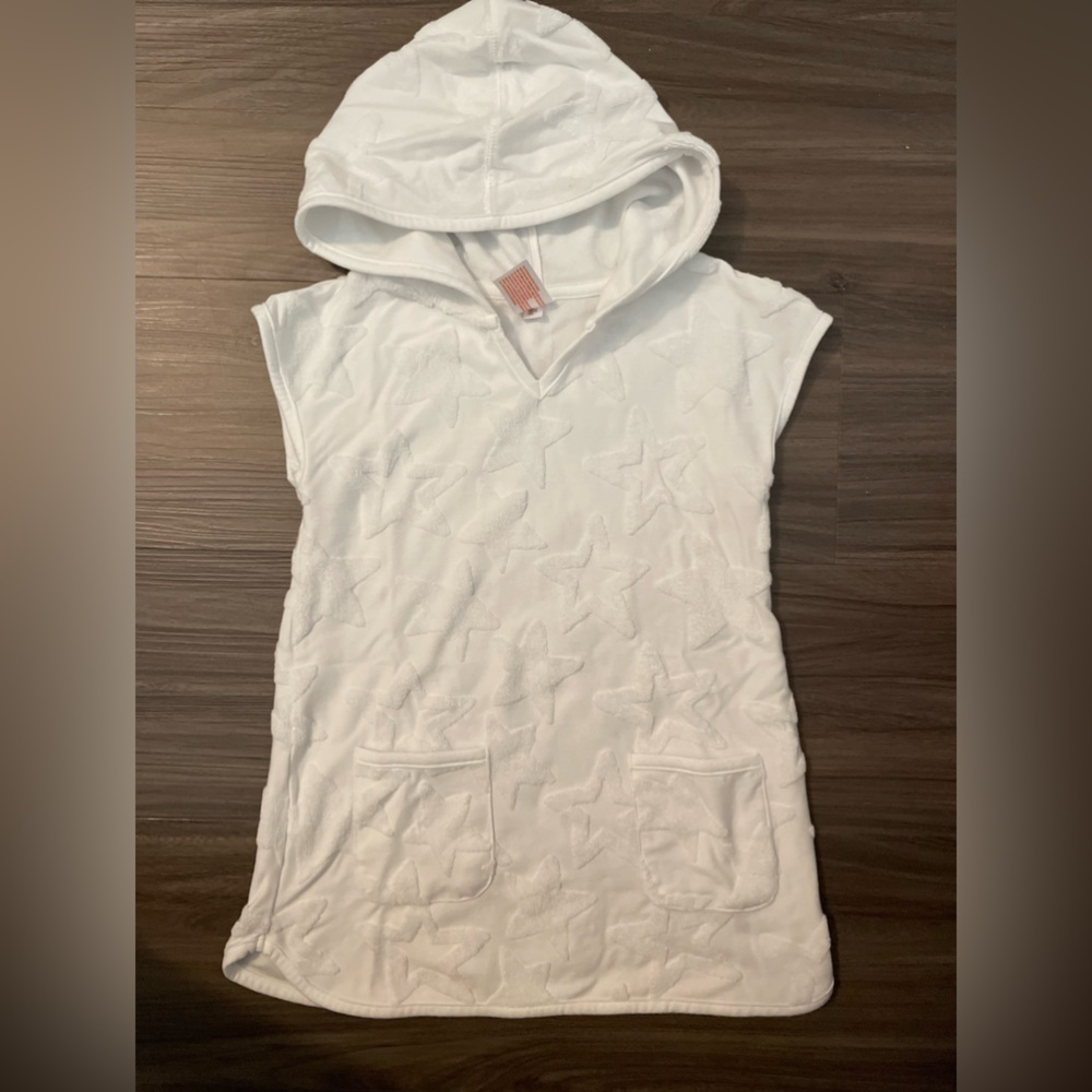 Cat & Jack White Hooded swim cover up Top with Star Design size 4T Girls
